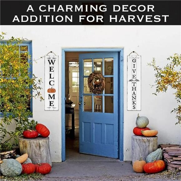 Welcome Sign for Front Door | Fall Welcome Sign | Reversible Vertical Porch Sign - Picture 6 of 7